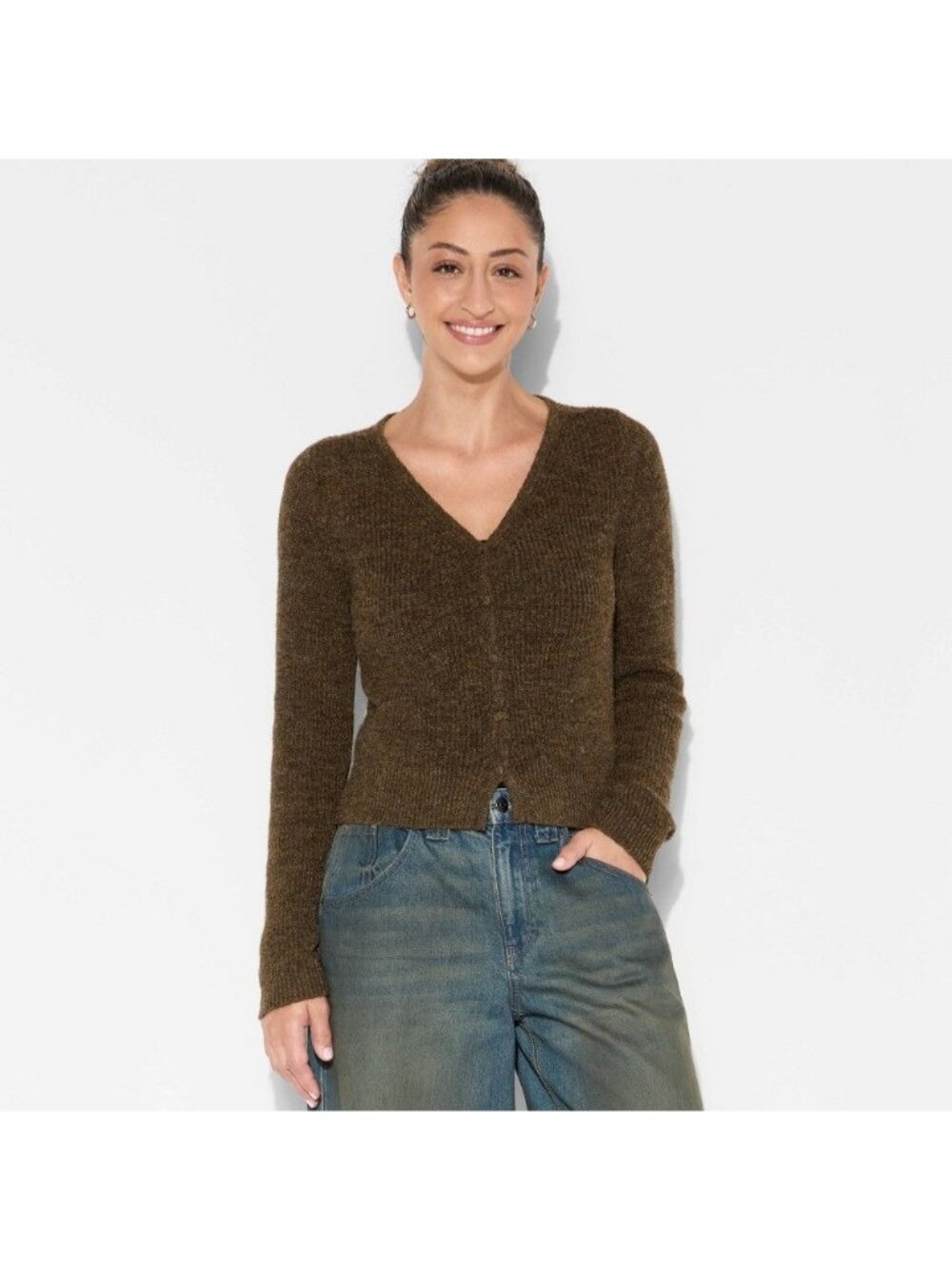 NWT Women's V-Neck Cardigan - Wild Fable Dark Brown XXS